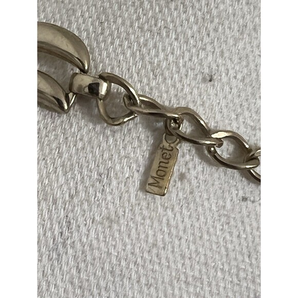 Vtg Signed Monet Gold Tone Choker Necklace Linked 17in Double Row - Picture 4 of 6